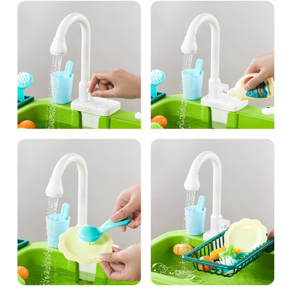 Kids Kitchen Sink Toys Electric Dishwasher Playing Toy with Running Water Pretend Play Food Fishing Toy Role Playing Girls Gift
