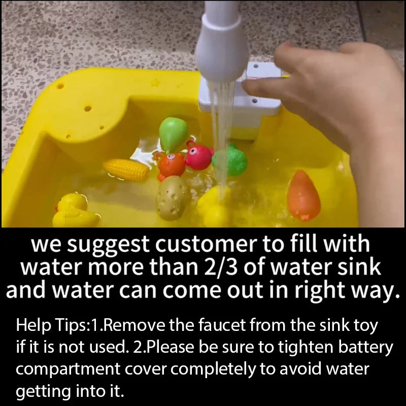 Kids Kitchen Sink Toys Electric Dishwasher Playing Toy with Running Water Pretend Play Food Fishing Toy Role Playing Girls Gift